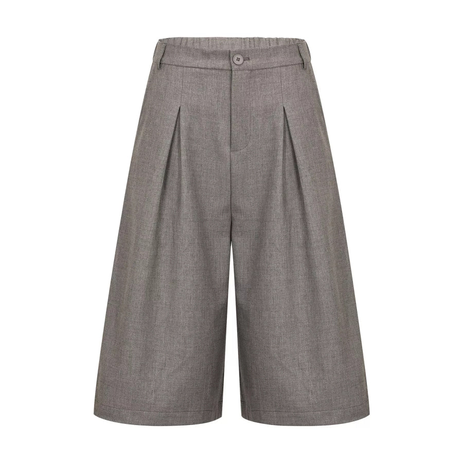 Men’s High-Waisted Pleated Wide-Leg Capri Pants Khaki / S Apparel and Accessories
