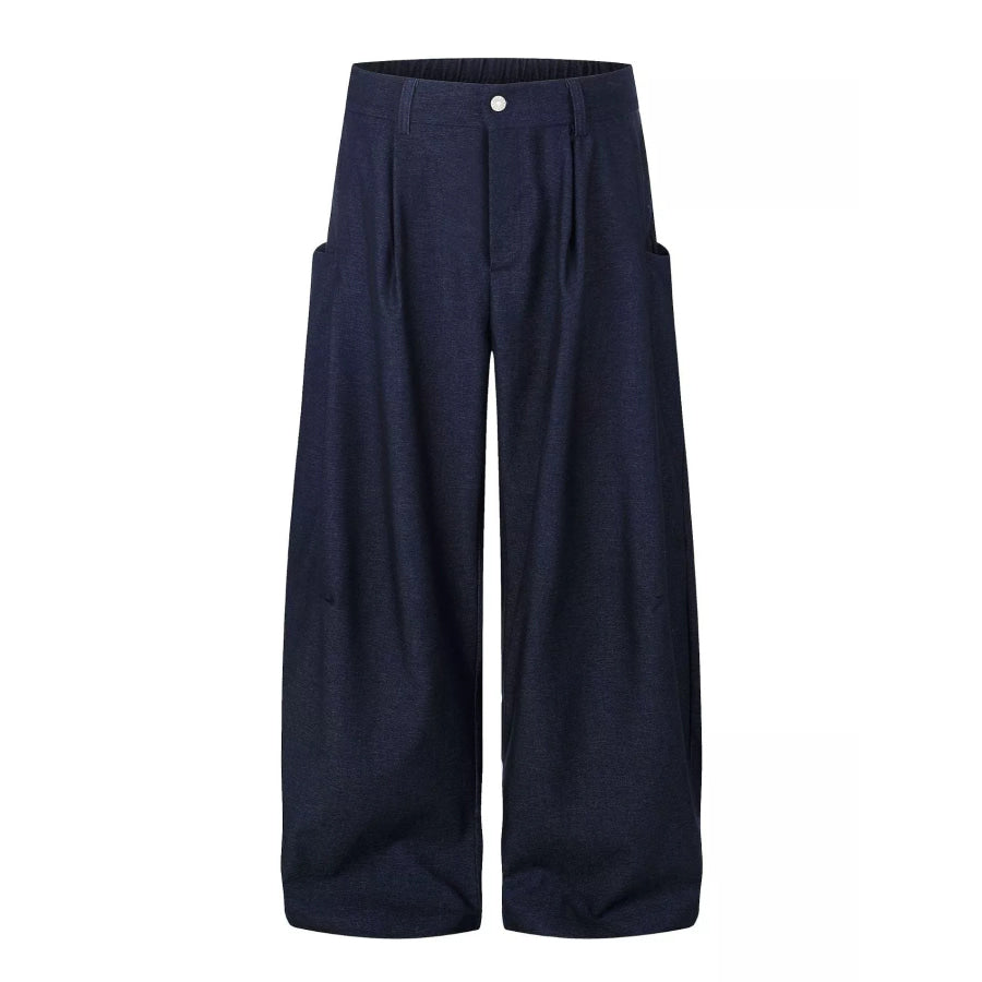 Men’s High-Waisted Pleated Wide-Leg Casual Pants Blue / S Apparel and Accessories