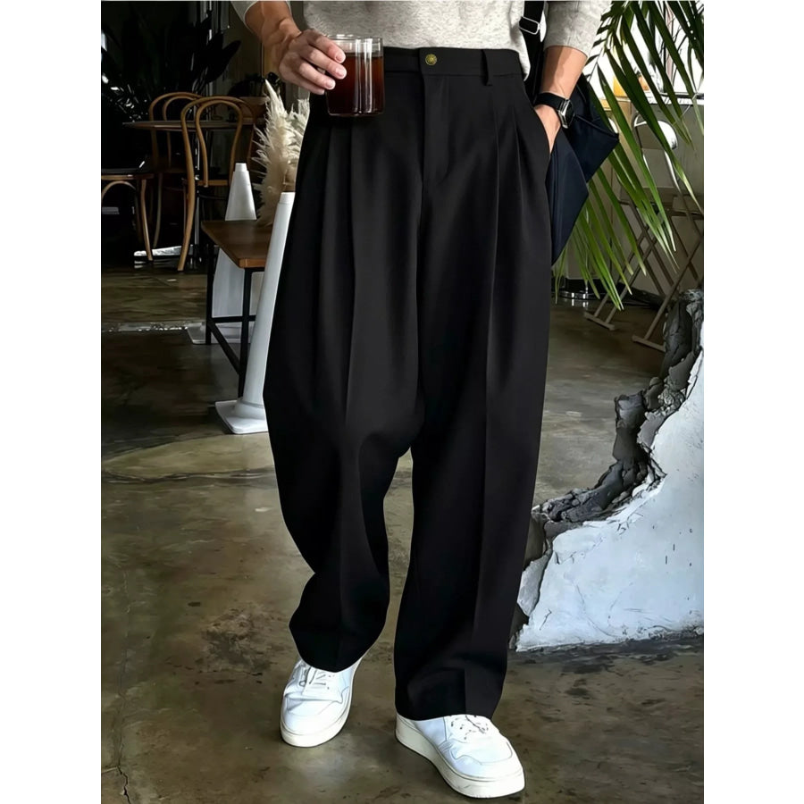 Men’s High-Waisted Pleated Wide-Leg Dress Pants Black / S Apparel and Accessories