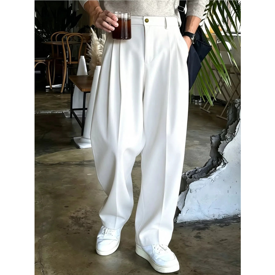 Men’s High-Waisted Pleated Wide-Leg Dress Pants White / S Apparel and Accessories