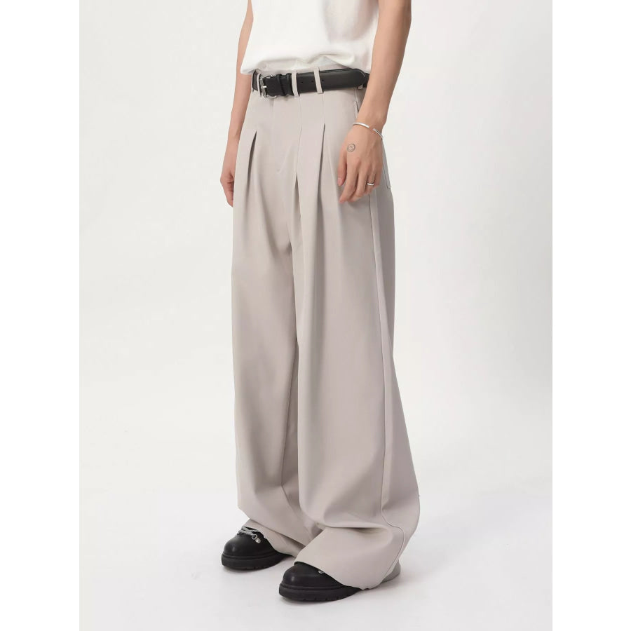 Men’s High-Waisted Pleated Wide-Leg Pants Apparel and Accessories