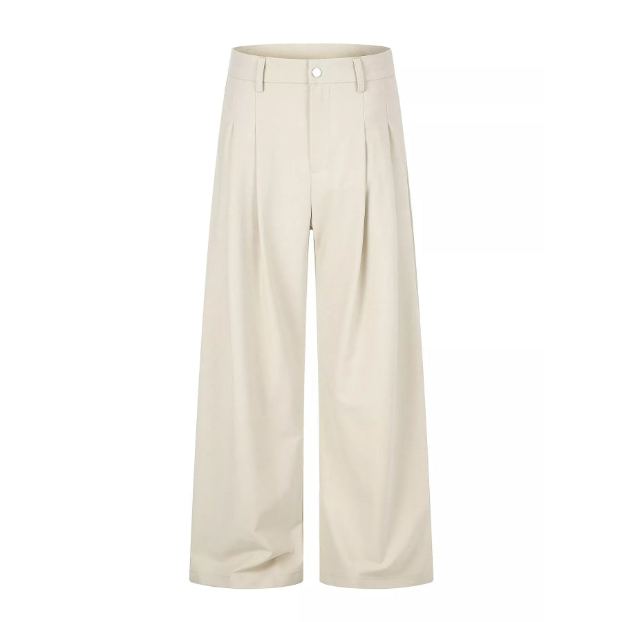 Men’s High-Waisted Pleated Wide-Leg Pants Apricot / S Apparel and Accessories