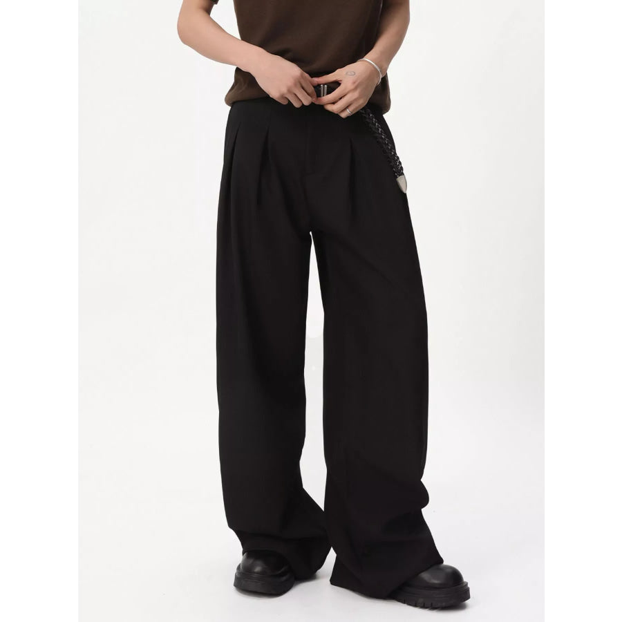 Men’s High-Waisted Pleated Wide-Leg Pants Black / S Apparel and Accessories