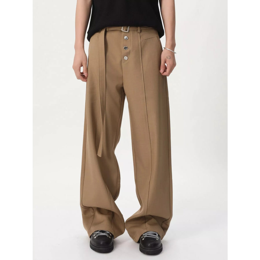 Men’s High-Waisted Wide-Leg Pants Khaki / S Apparel and Accessories