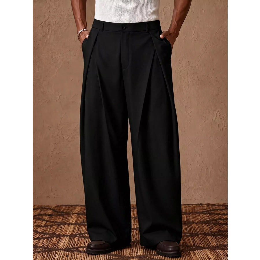 Men’s High-Waisted Wide-Leg Pleated Dress Pants Black / S Apparel and Accessories