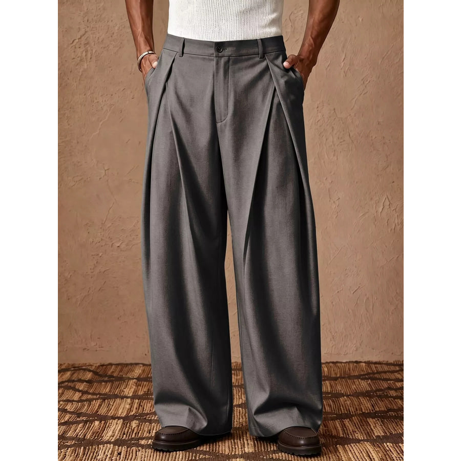 Men’s High-Waisted Wide-Leg Pleated Dress Pants Gray / S Apparel and Accessories