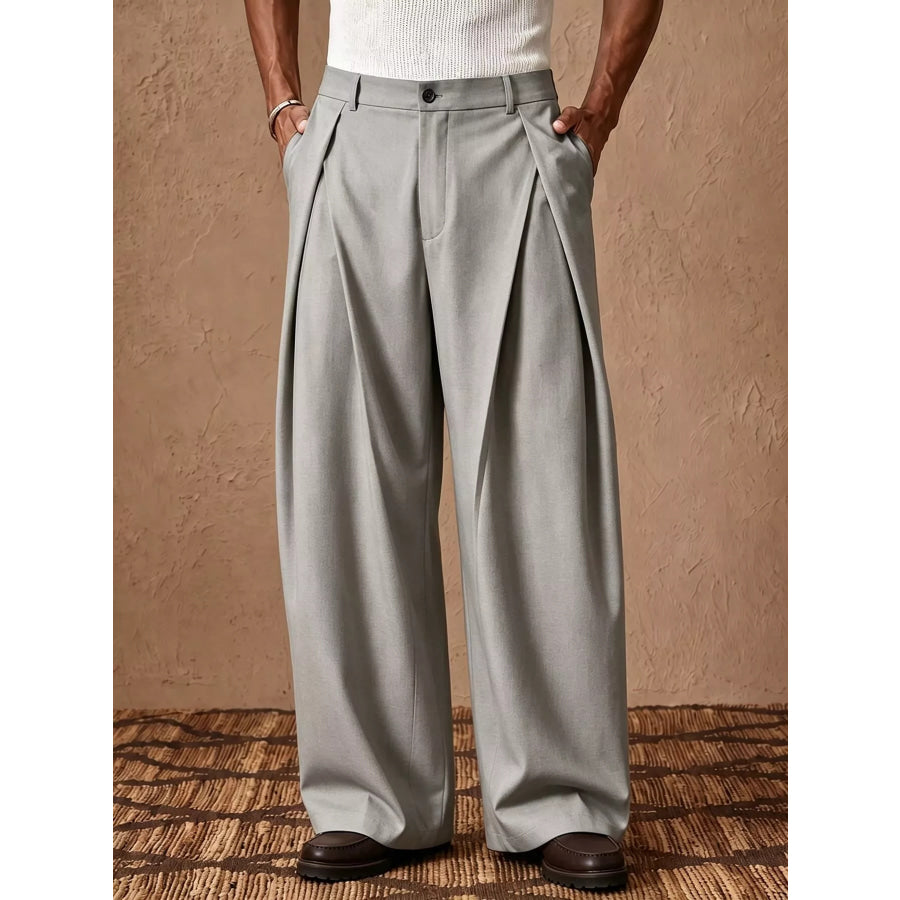 Men’s High-Waisted Wide-Leg Pleated Dress Pants Light Gray / S Apparel and Accessories