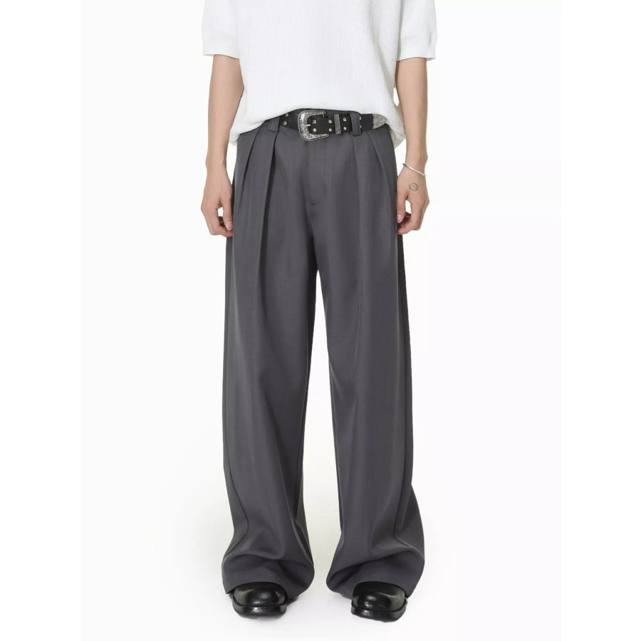 Men’s High-Waisted Wide-Leg Pleated Pants Grey / S Apparel and Accessories