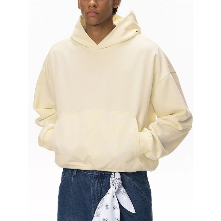 Men’s Kangaroo Pocket Dropped Shoulder Hoodie Pastel Yellow / S Apparel and Accessories