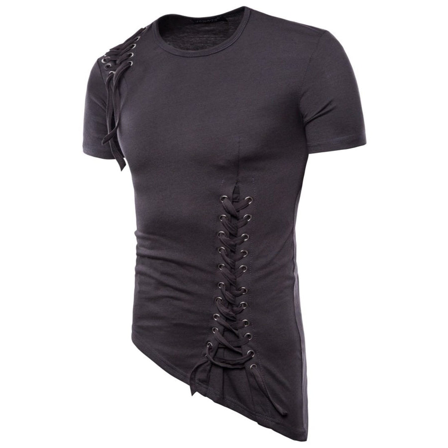 Men’s Lace-Up Asymmetric Hem T-Shirt Apparel and Accessories