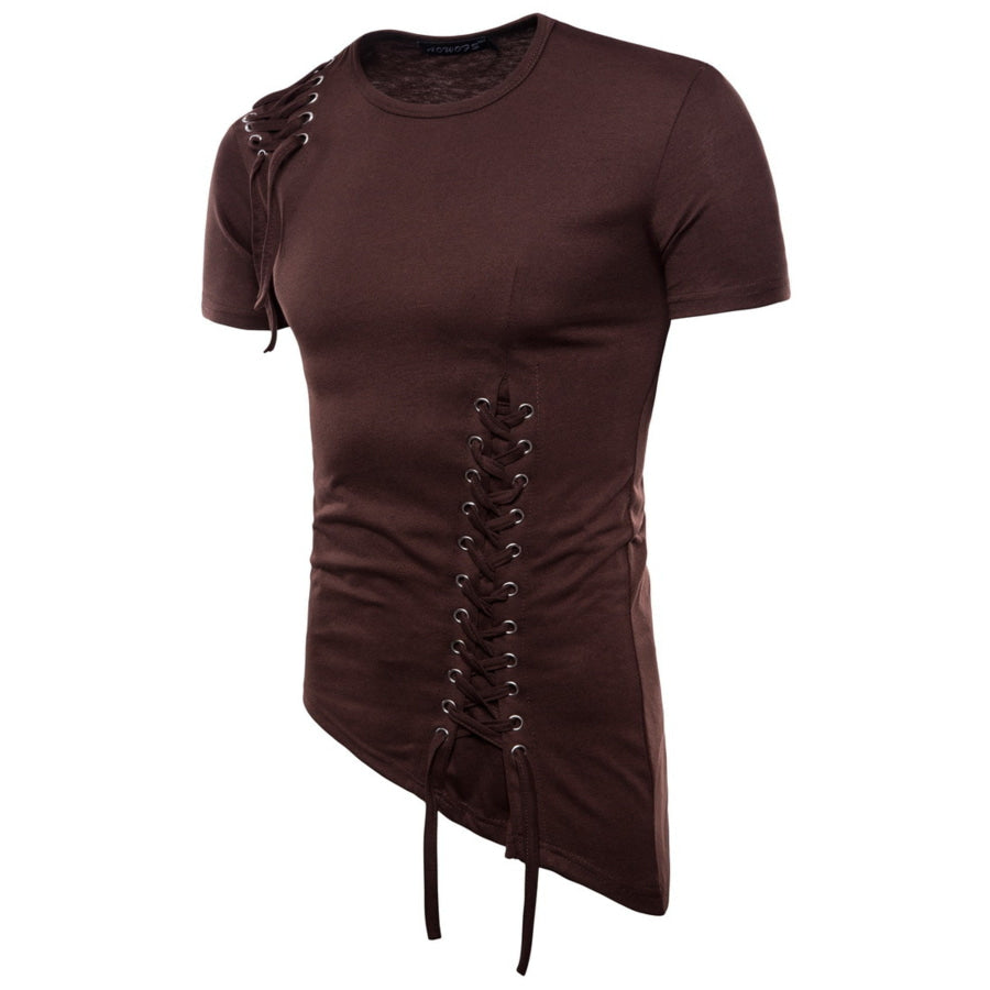 Men’s Lace-Up Asymmetric Hem T-Shirt Apparel and Accessories