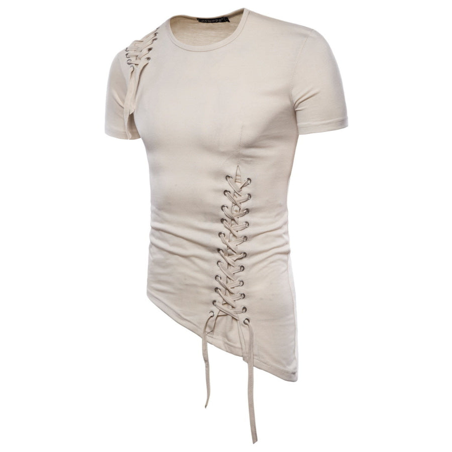 Men’s Lace-Up Asymmetric Hem T-Shirt Apparel and Accessories