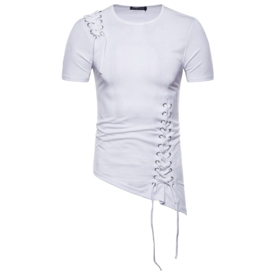 Men’s Lace-Up Asymmetric Hem T-Shirt White / S Apparel and Accessories