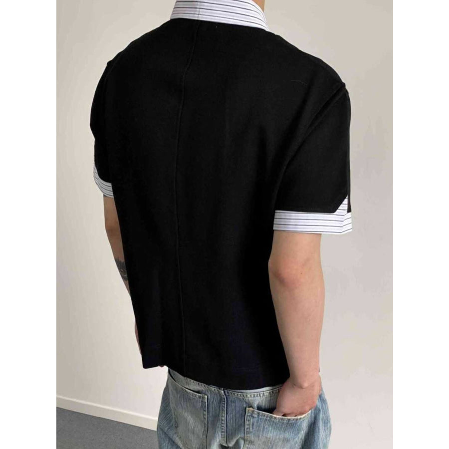 Men’s Layered-Look Striped Collar Polo Apparel and Accessories