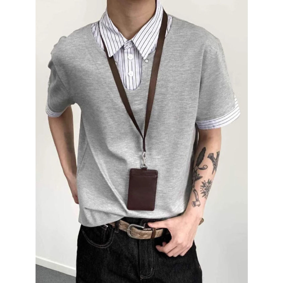 Men’s Layered-Look Striped Collar Polo Apparel and Accessories
