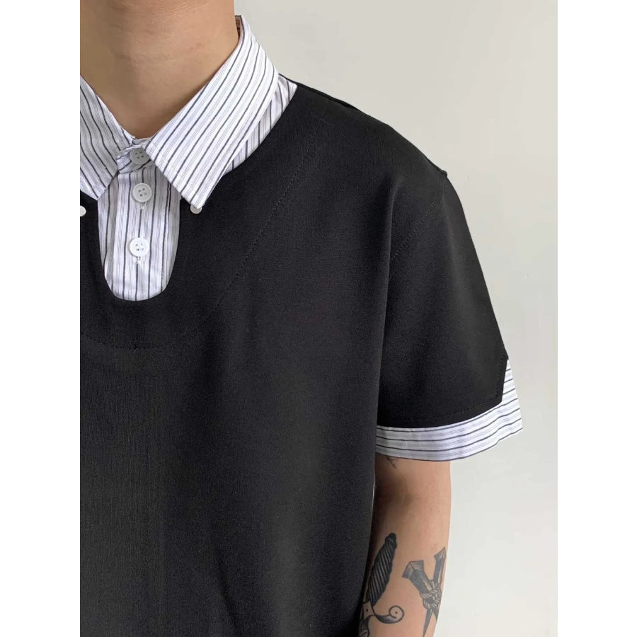 Men’s Layered-Look Striped Collar Polo Apparel and Accessories