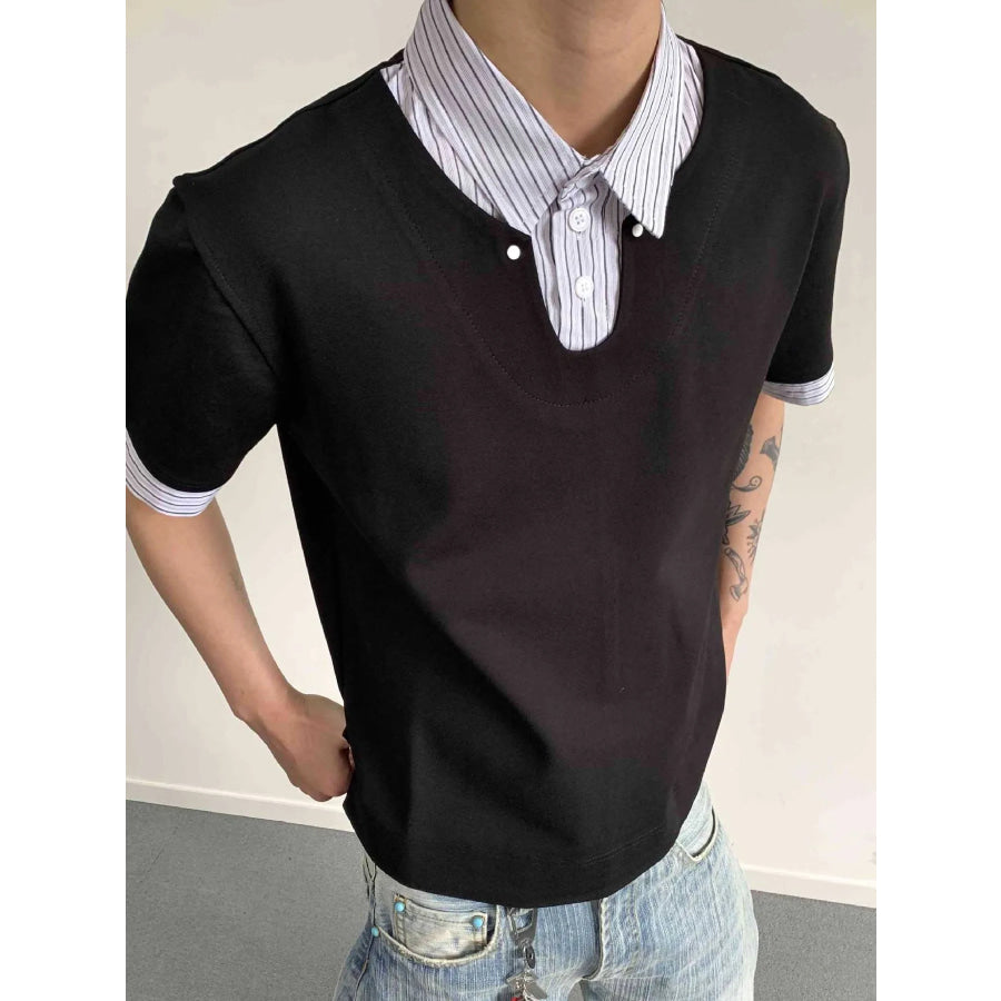 Men’s Layered-Look Striped Collar Polo Black / M Apparel and Accessories