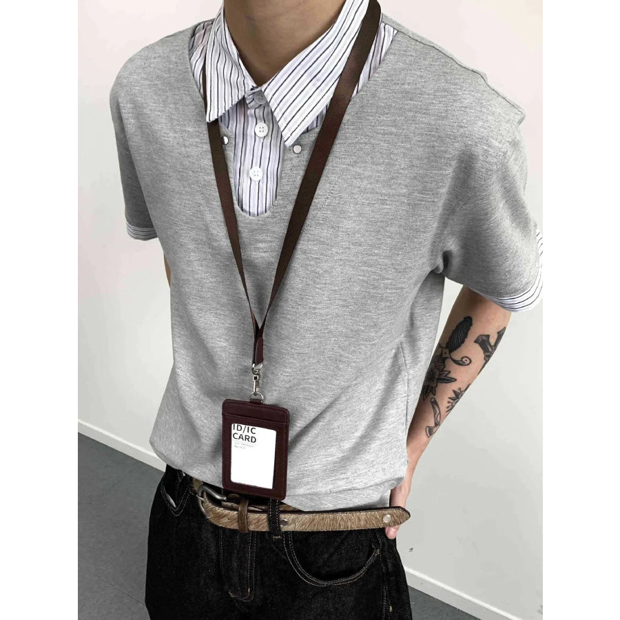 Men’s Layered-Look Striped Collar Polo Gray / M Apparel and Accessories