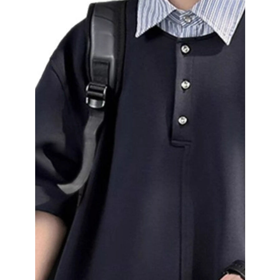 Men’s Layered Striped Collar Short Sleeve Polo Apparel and Accessories