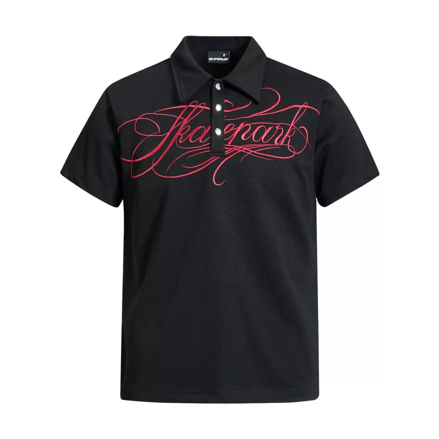 Men’s Letter Embroidered Short Sleeve Polo Scarlet / S Apparel and Accessories