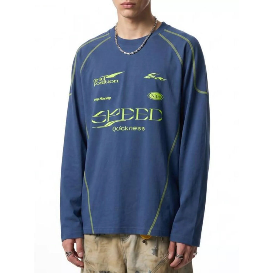 Men’s Letter Graphic Long Sleeve T-Shirt Dusty Blue / M Apparel and Accessories
