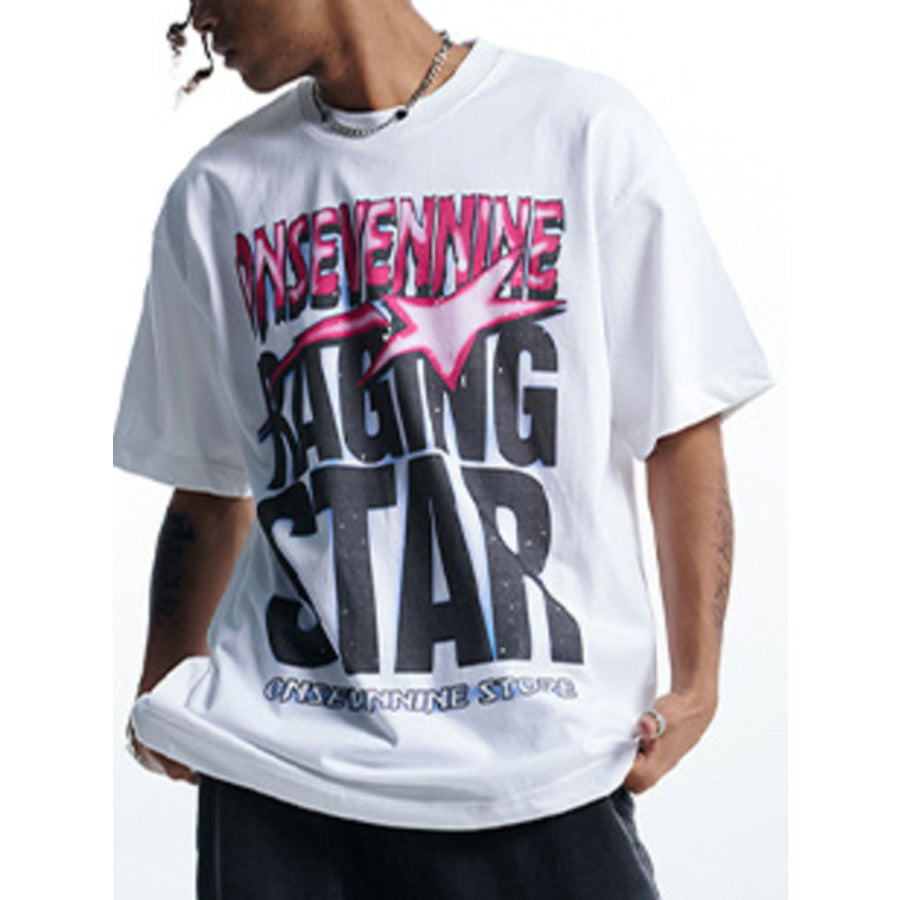 Men’s Letter Graphic Round Neck T-Shirt White / S Apparel and Accessories