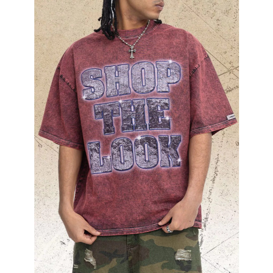 Men’s Letter Graphic Short Sleeve T-Shirt Burgundy / M Apparel and Accessories