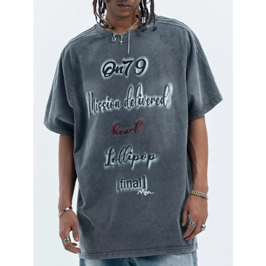 Men’s Letter Round Neck Oversized T-Shirt Apparel and Accessories
