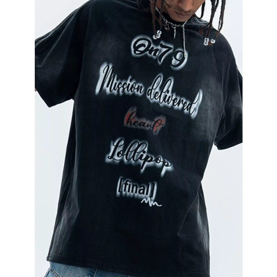 Men’s Letter Round Neck Oversized T-Shirt Black / M Apparel and Accessories