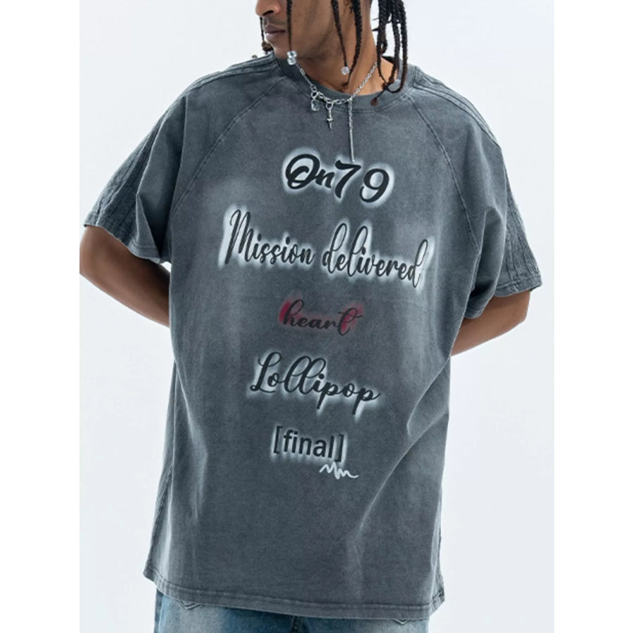 Men’s Letter Round Neck Oversized T-Shirt Gray / M Apparel and Accessories