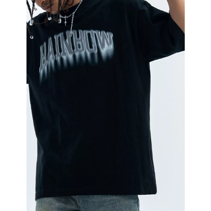 Men’s Letter Round Neck Short Sleeve T-Shirt Black / S Apparel and Accessories