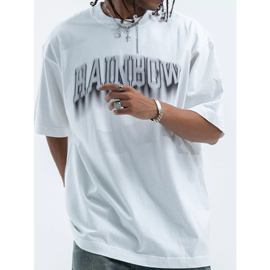 Men’s Letter Round Neck Short Sleeve T-Shirt White / S Apparel and Accessories