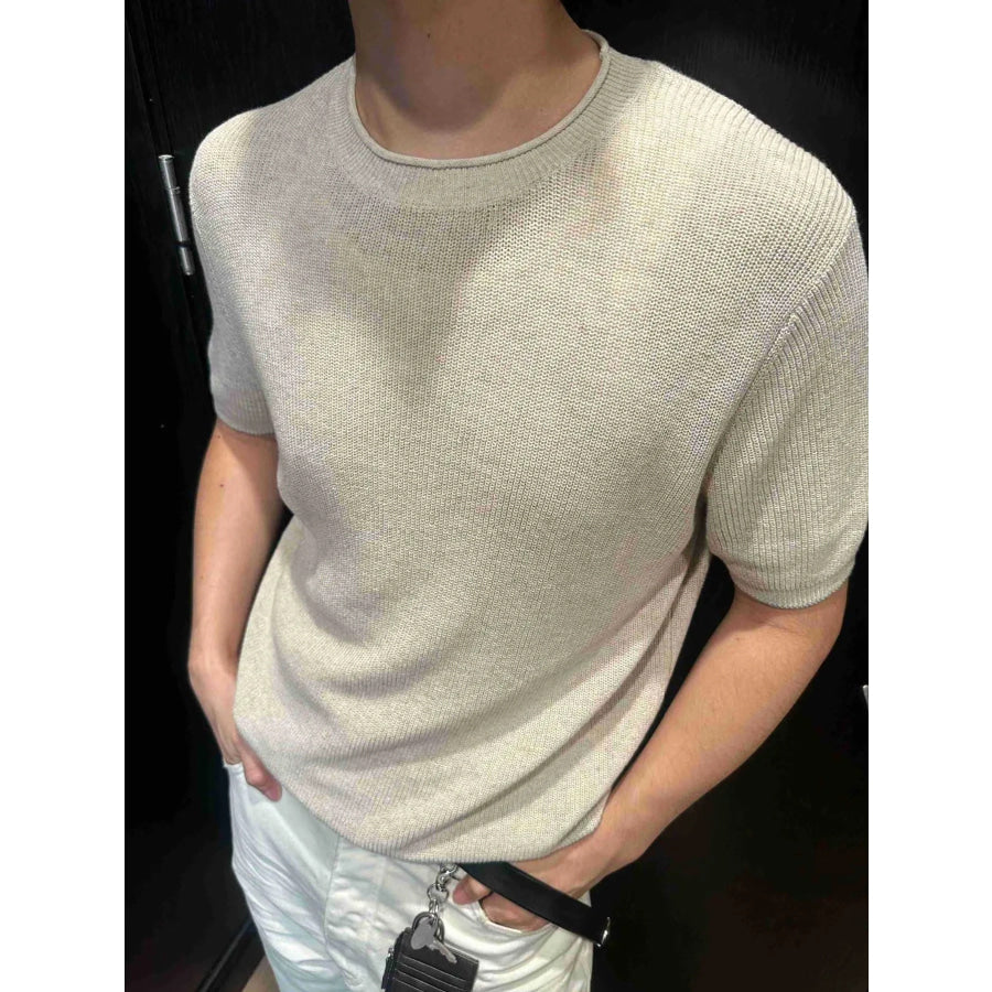 Men’s Lightweight Knit Short Sleeve Knit Top Beige / M Apparel and Accessories