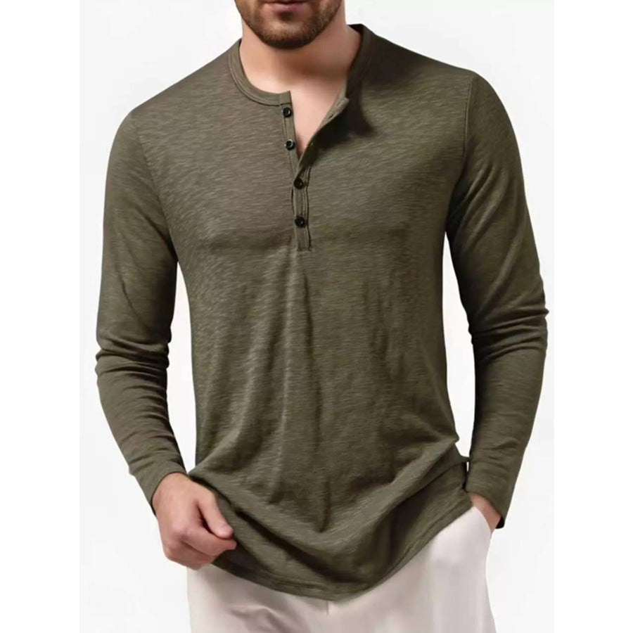 Men’s Long Sleeve Henley T-Shirt Army Green / S Apparel and Accessories