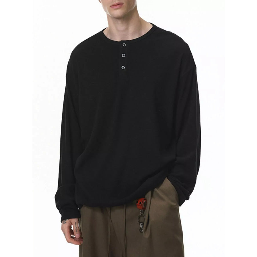 Men’s Long Sleeve Henley T-Shirt Black / M Apparel and Accessories