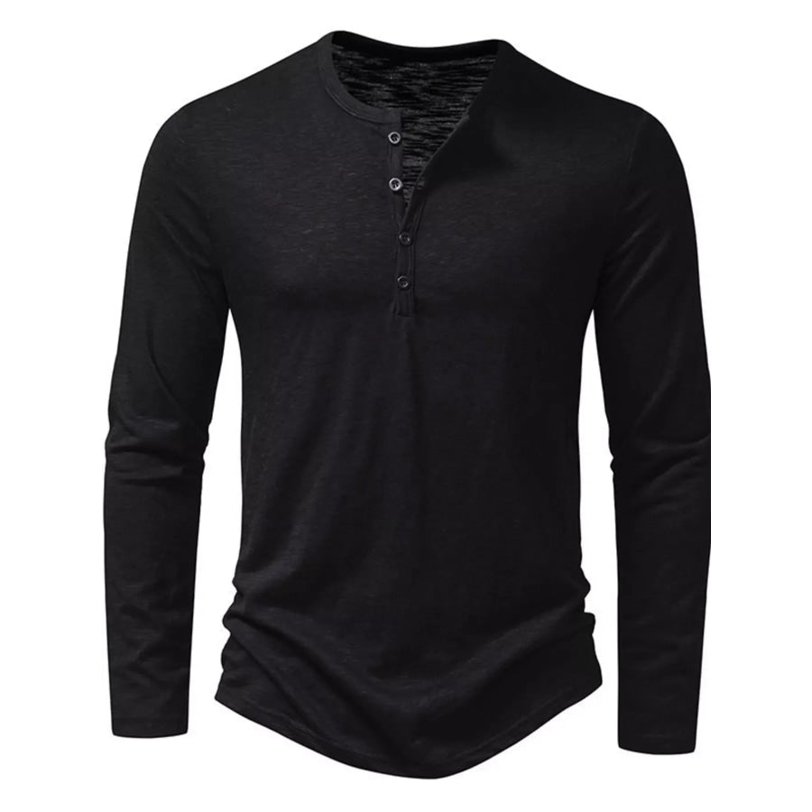 Men’s Long Sleeve Henley T-Shirt Black / S Apparel and Accessories