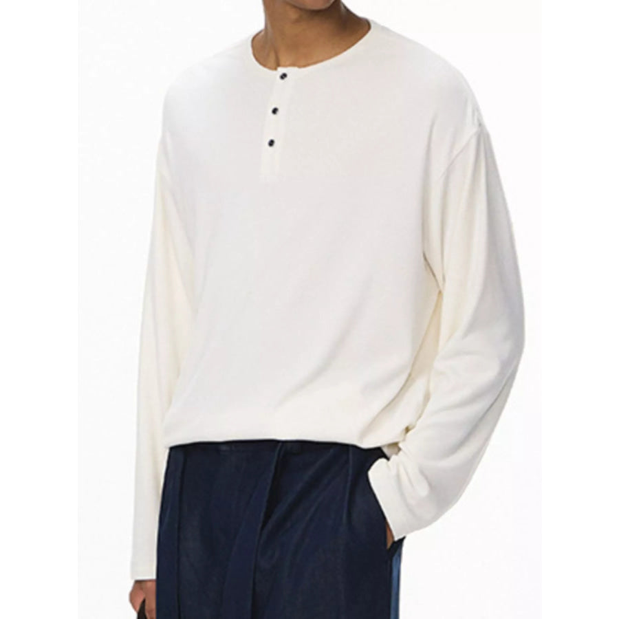 Men’s Long Sleeve Henley T-Shirt Cream / M Apparel and Accessories