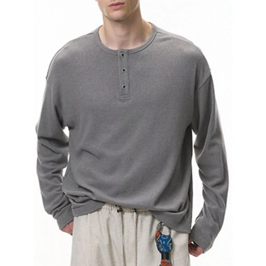 Men’s Long Sleeve Henley T-Shirt Gray / M Apparel and Accessories