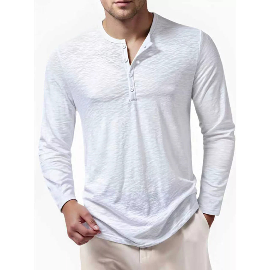 Men’s Long Sleeve Henley T-Shirt White / S Apparel and Accessories