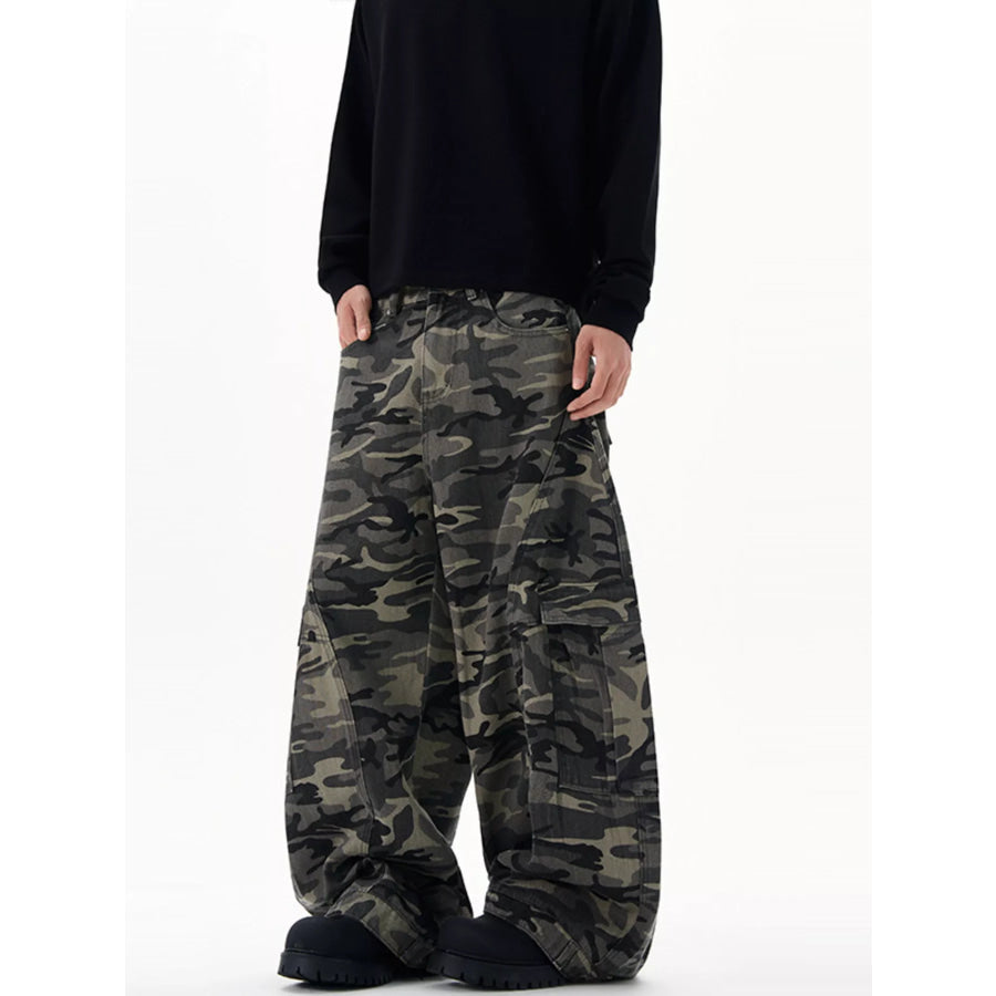 Men’s Loose Fit Camouflage Cargo Pants Green Camouflage / S Apparel and Accessories