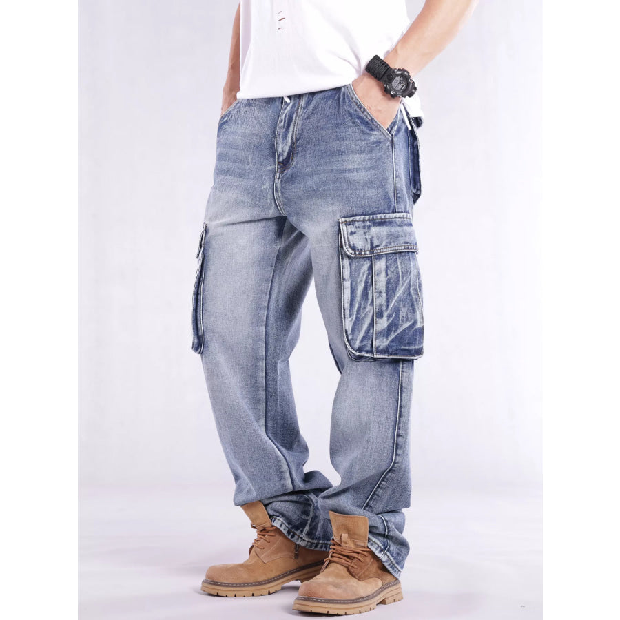 Men’s Loose Fit Cargo Jeans Light Blue / 30 Apparel and Accessories