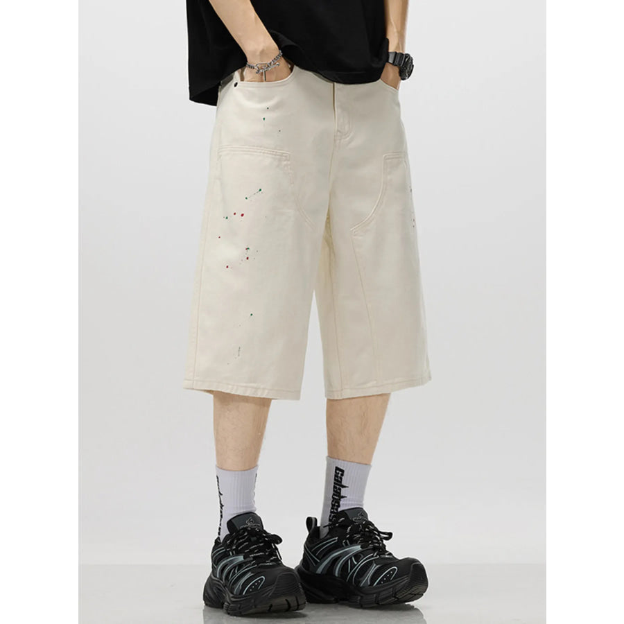Men’s Loose-Fit Splatter-Paint Denim Capris Apparel and Accessories