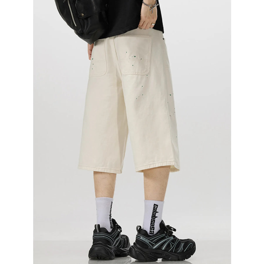 Men’s Loose-Fit Splatter-Paint Denim Capris Apparel and Accessories