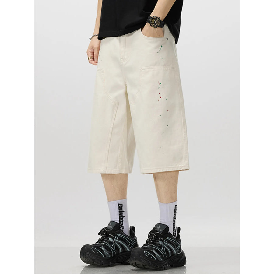 Men’s Loose-Fit Splatter-Paint Denim Capris Apparel and Accessories