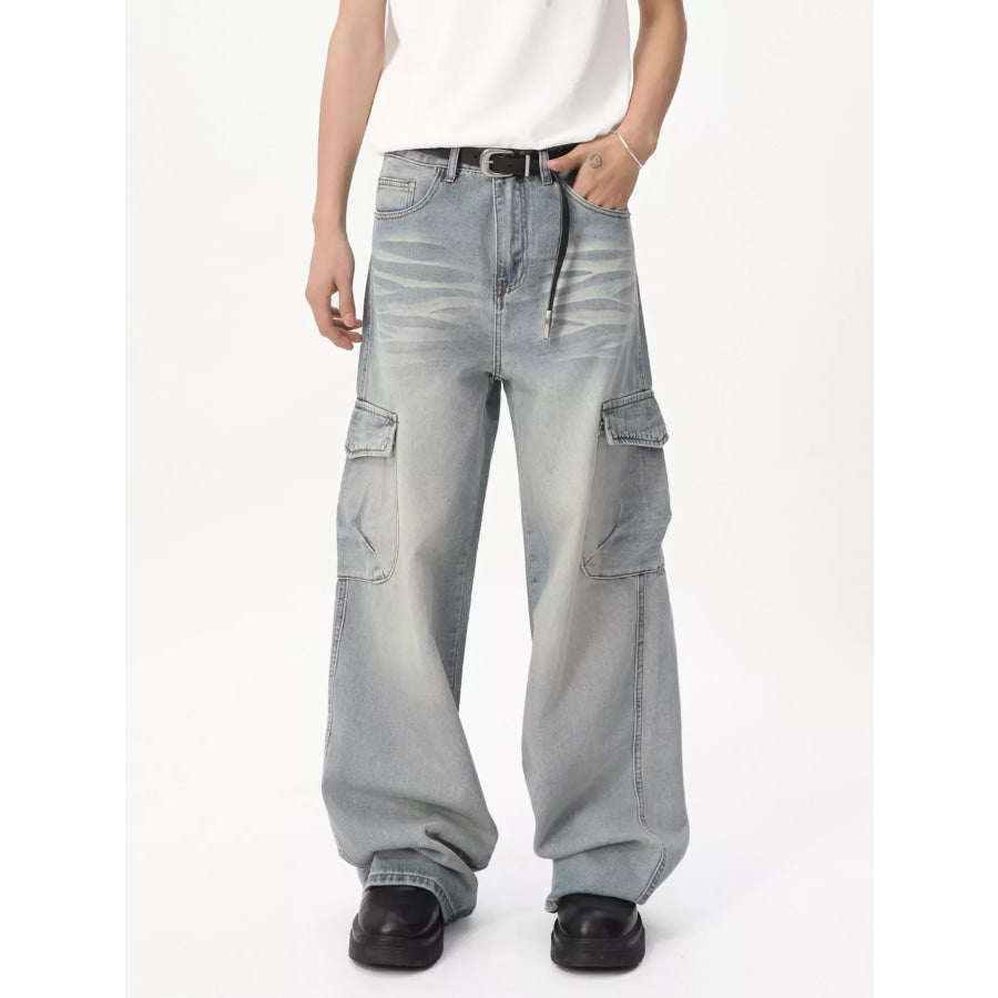 Men’s Loose Fit Wash Cargo Jeans Light Blue / S