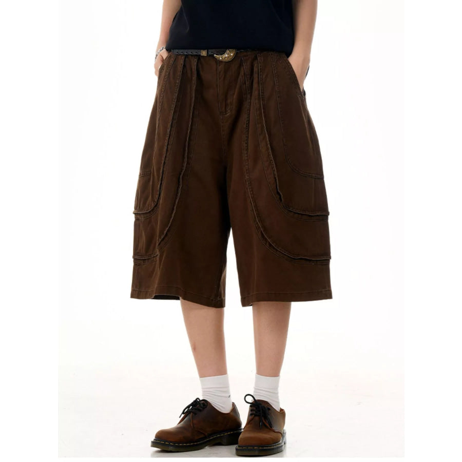 Men’s Loose Fit Wide Leg Cargo Capris Brown / S Apparel and Accessories