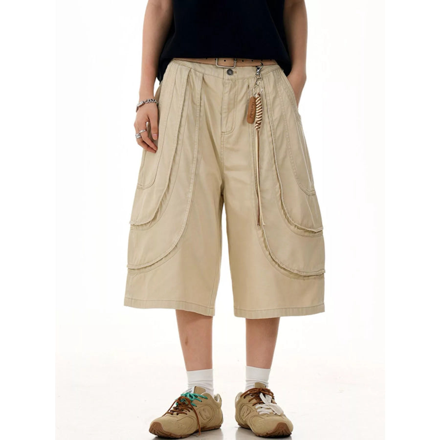 Men’s Loose Fit Wide Leg Cargo Capris Khaki / S Apparel and Accessories