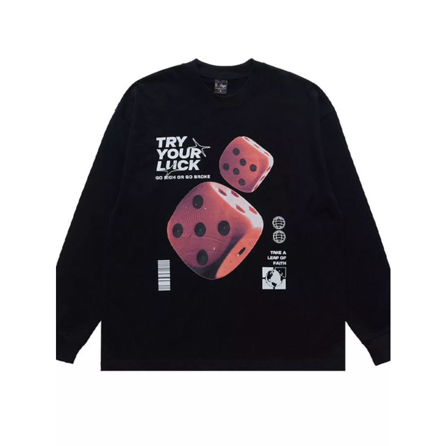 Men’s Lucky Dice Graphic Long Sleeve T-Shirt Black / S Apparel and Accessories
