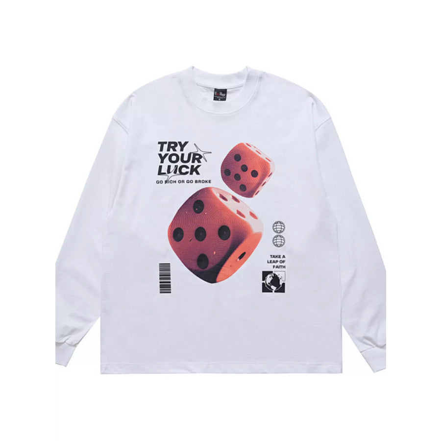Men’s Lucky Dice Graphic Long Sleeve T-Shirt White / S Apparel and Accessories