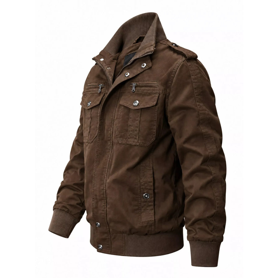Men’s Military Style Tactical Bomber Jacket with Multi-Pocket Utility Design Apparel and Accessories